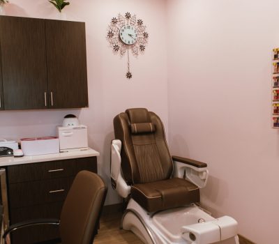 A pedicure chair and foot soak inside Charlotte Harbor Salon Suites in Port Charlotte, FL